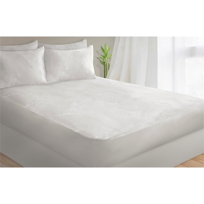 Safdie & Co. Microfiber Bamboo Jacquard Twin Mattress Protector in White