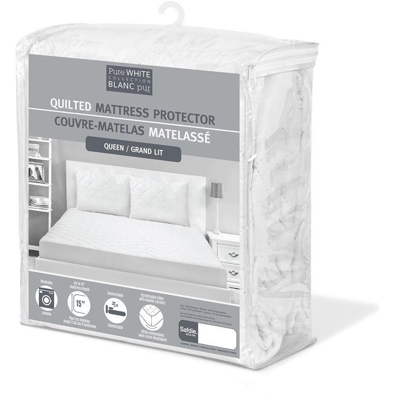 Safdie & Co. Polyurethane Quilted Queen Mattress Protector in White