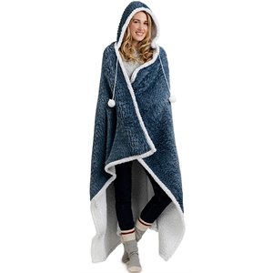Safdie & Co. 51x71&quot Microfiber China Oversize Hoodzy Blanket in Blue