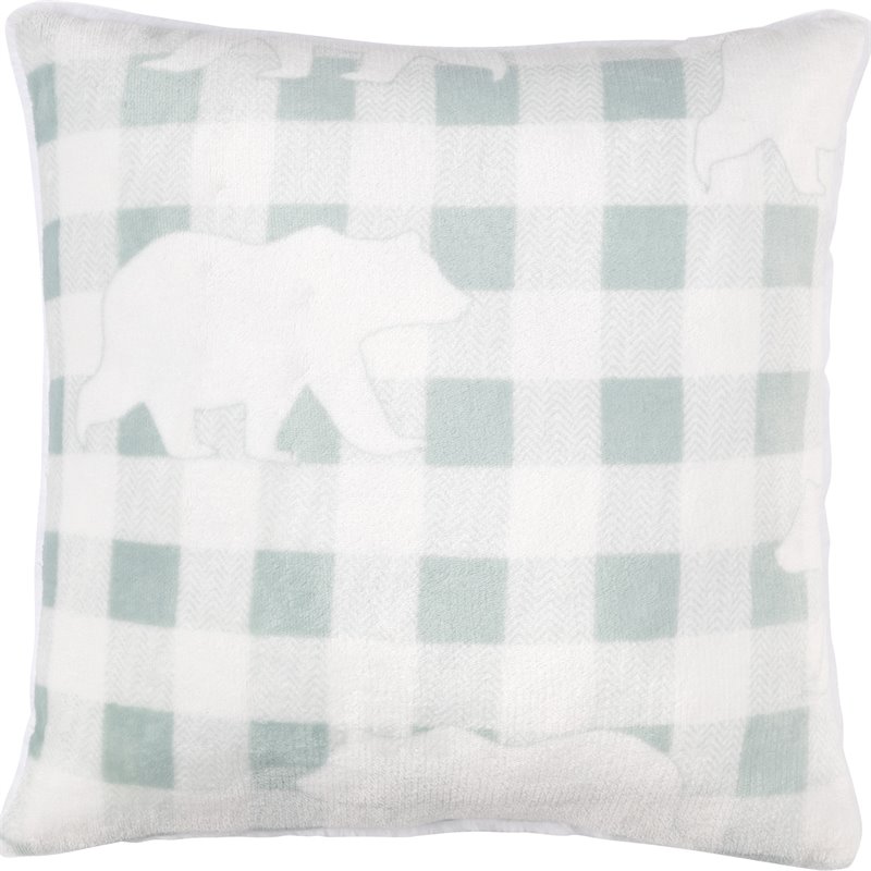 Safdie & Co. Cushion Faux Fur Reversible Aqua Plaid Bear