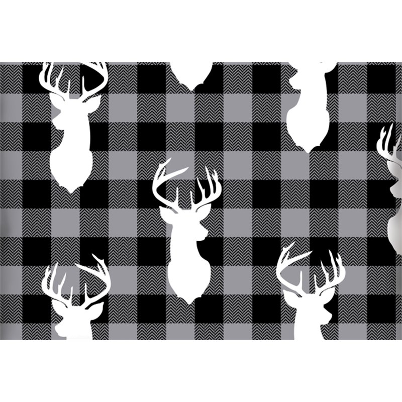 Safdie & Co. Cushion Faux Fur Reversible in Black Plaid Deer
