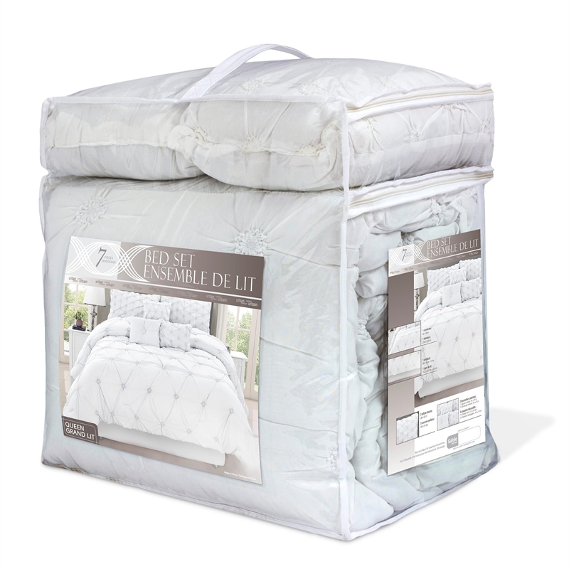 Safdie & Co. 7-piece Chateau Premium Microfiber Queen Comforter Set in White