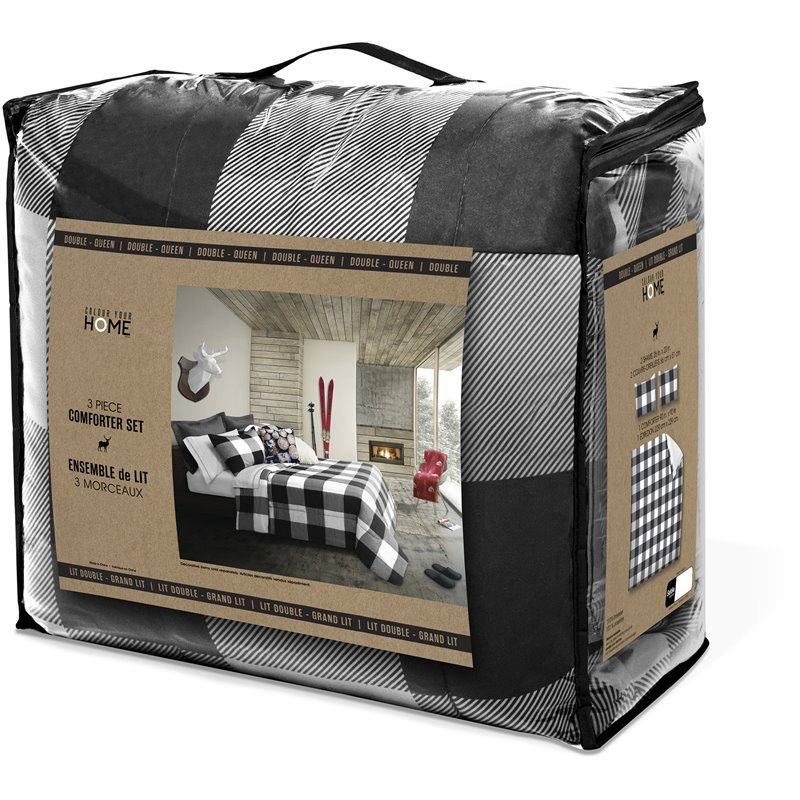 Safdie & Co. 2-piece Buffalo Plaid Microfiber Twin Comforter Set in White/Black