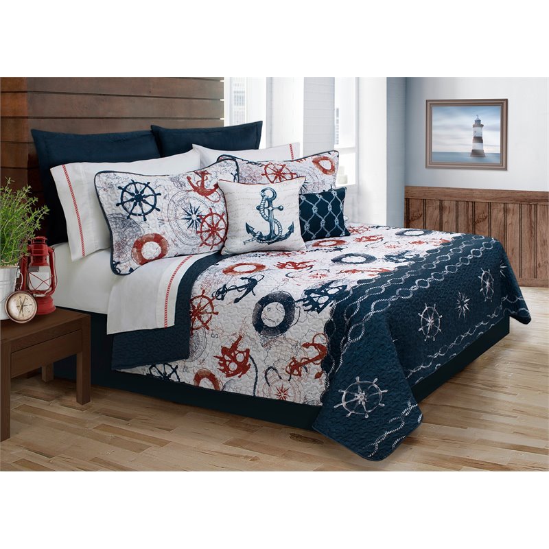 Safdie & Co. 4-Piece Premium Microfiber Twin Quilt Set in Navy Bay Harbour
