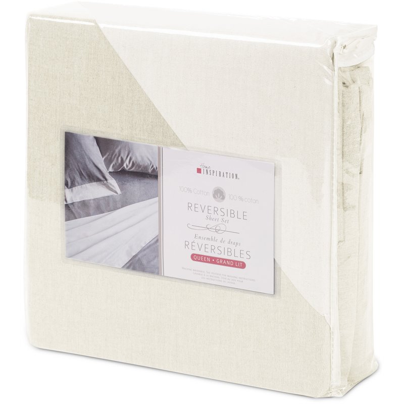 Safdie & Co. 4-piece Reversible Sateen Premium Cotton Queen Sheet Set in Natural