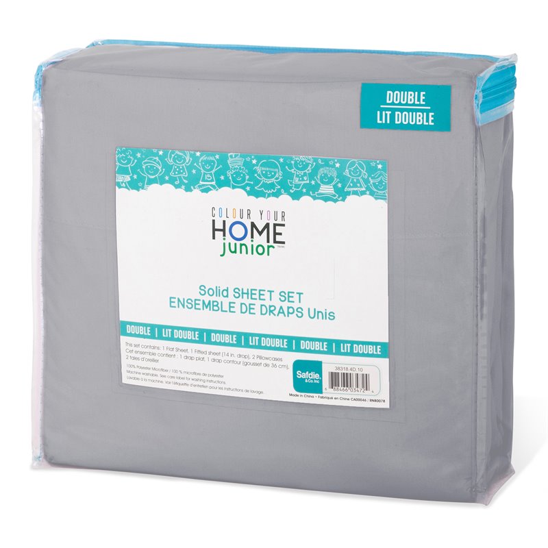 Safdie & Co. 3-piece Modern Polyester Solid Twin Sheet Set in Gray Finish
