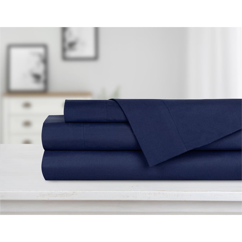 Safdie & Co. 4-piece Modern Polyester Solid Double Sheet Set in Navy