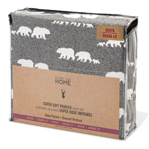 Safdie & Co. 4-piece Polyester Printed Bear Family King Sheet Set in Gray