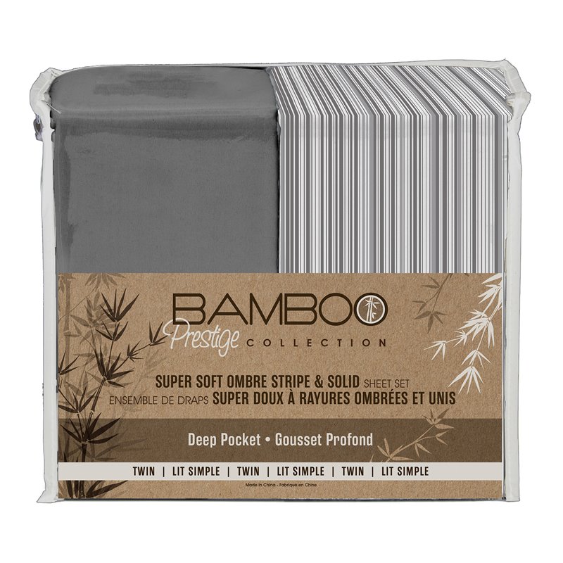 Safdie & Co. 4-piece Modern Polyester Solid Stripe Queen Sheet Set in Gray