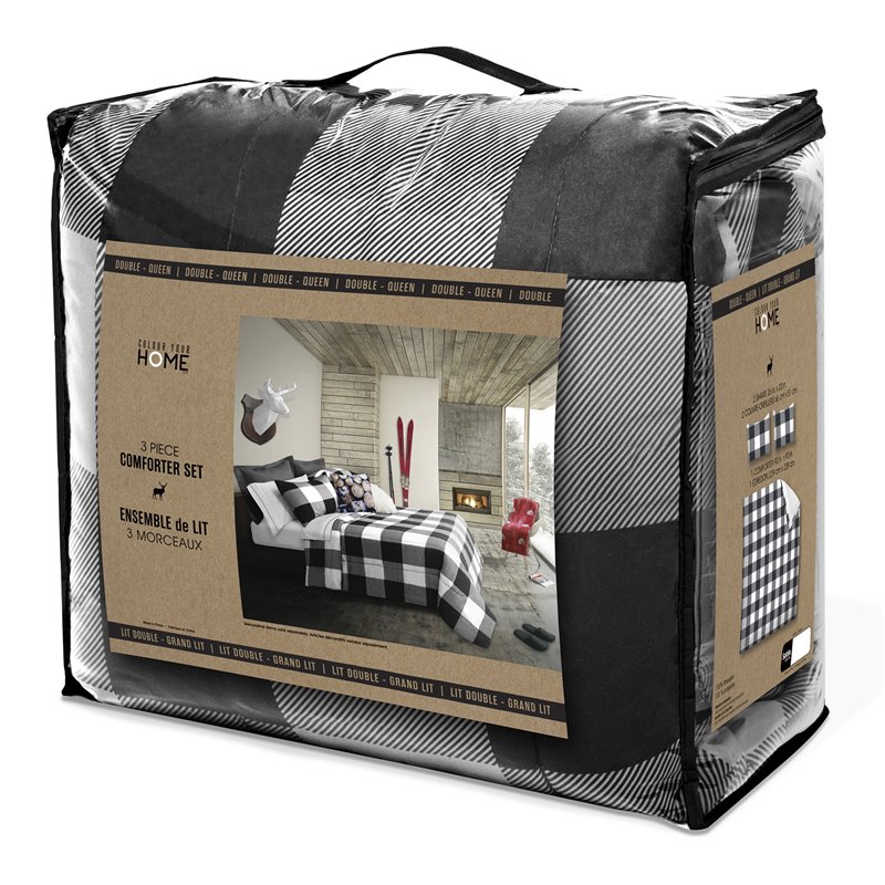 Safdie & Co. 3-piece Polyester Buffalo Plaid King Comforter Set in Gray/Black