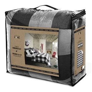 Safdie & Co. 3-piece Polyester Buffalo Plaid King Comforter Set in Gray/Black