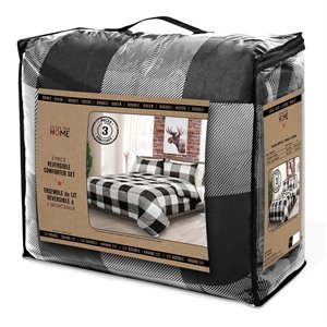 Safdie & Co. 3-piece Polyester Buffalo Plaid Double Queen Comforter Set in Gray