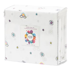 Safdie & Co. 4-piece Modern Polyester Rainbow Double Sheet Set in White