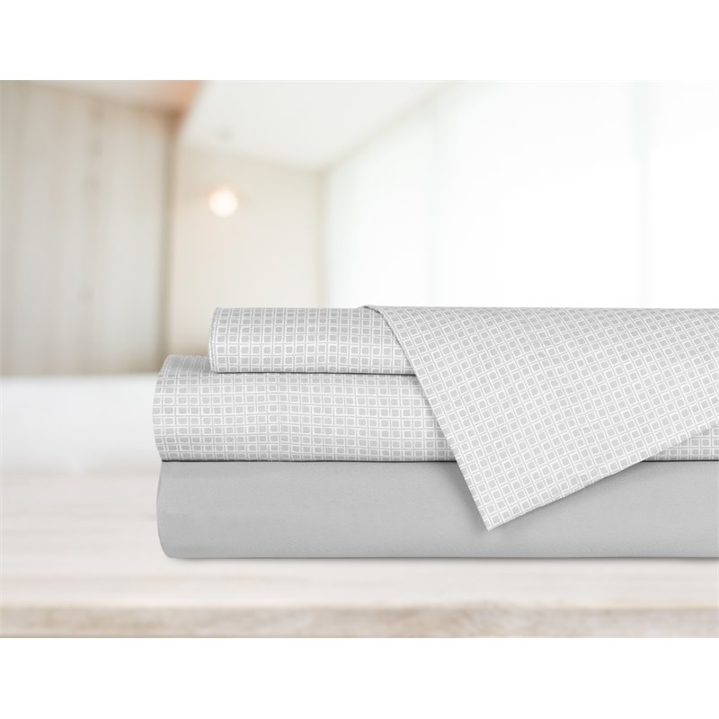 Safdie & Co. 4-piece Modern Polyester Queen Sheet Set in Printed and Solid Gray