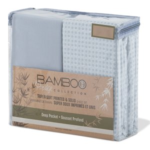 Safdie & Co. 4-piece Modern Polyester Queen Sheet Set in Printed and Solid Blue