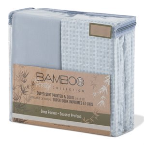 Safdie & Co. 4-piece Modern Polyester King Sheet Set in Printed and Solid Blue