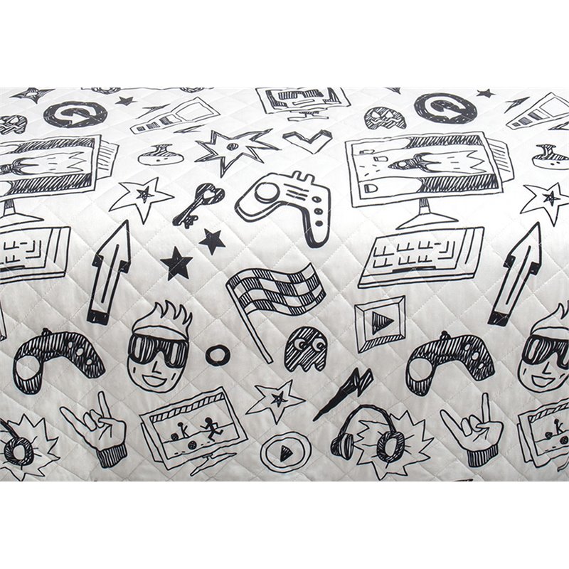 Safdie & Co. 2-piece Polyester Gaming Twin Quilt Set in White/Black