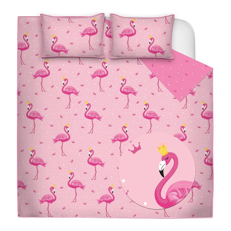 Safdie & Co. 3-piece Polyester Flamingo Double Queen Quilt Set in Multi-Color