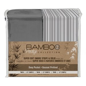 Safdie & Co. 4-piece Modern Polyester Solid Stripe Double Sheet Set in Gray