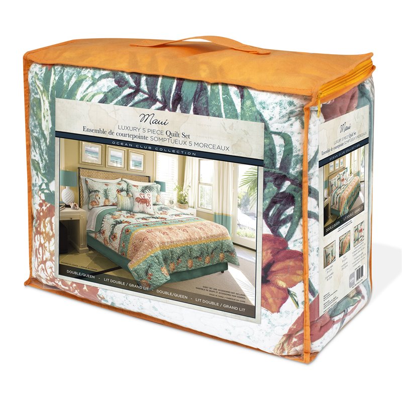 Safdie & Co. 5-piece Fabric Maui Printed Double Queen Quilt Set in Multi-Color