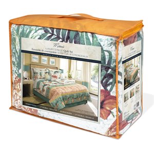 Safdie & Co. 5-piece Fabric Maui Printed Double Queen Quilt Set in Multi-Color