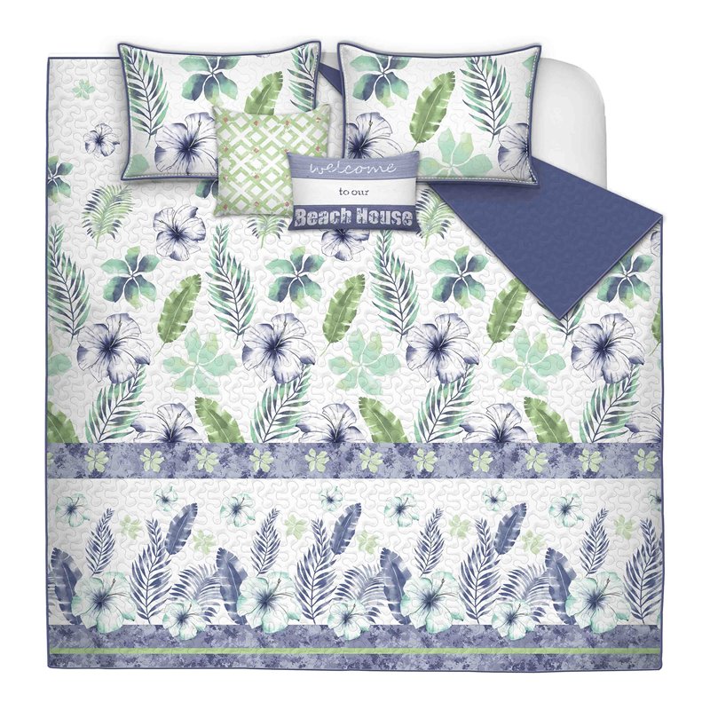 Safdie & Co. 5-piece Polyester Tropicana Double Queen Quilt Set in Multi-Color
