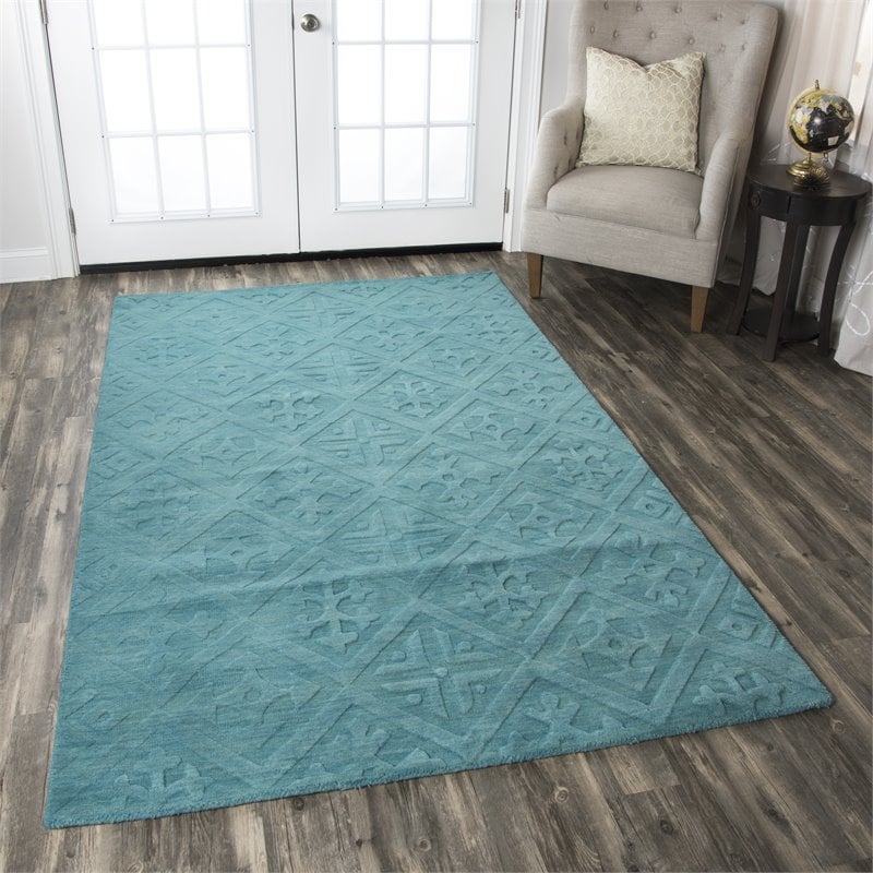 Technique 3' x 5' Solid Blue/Aqua Hand Loomed Area Rug
