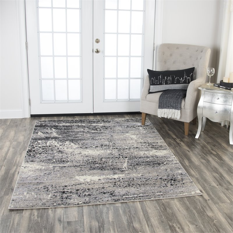 Encore 8' x 10' Abstract Brown/Gray/Rust/Blue Power-Loomed Area Rug
