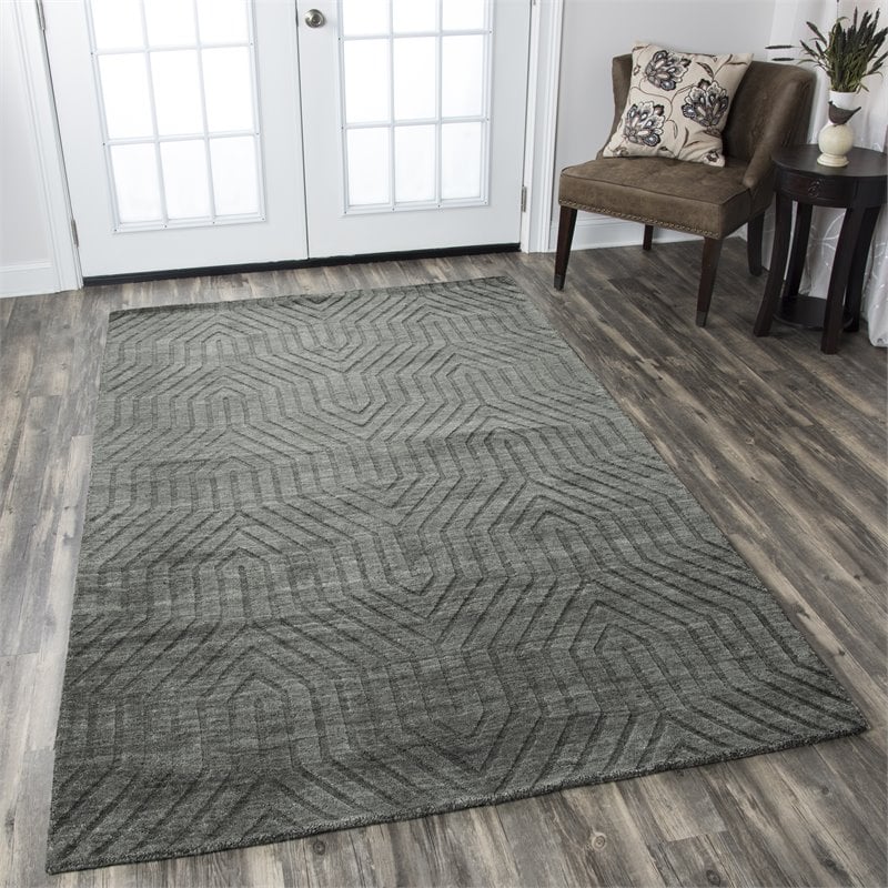 Technique 5' x 8' Solid Gray/Charcoal Hand Loomed Area Rug