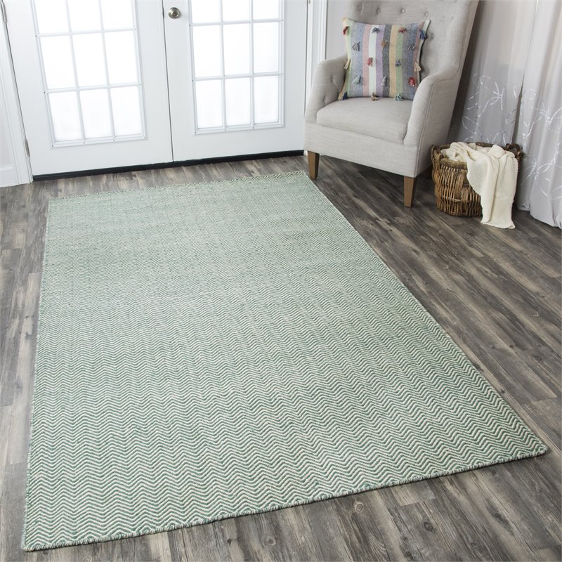 Twist 9' x 12' Chevron Green Off White Hand Woven Area Rug