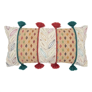 Rizzy Home Leaves and Diamonds 14&quot x 26&quot Cotton Pillow Cover-Multi
