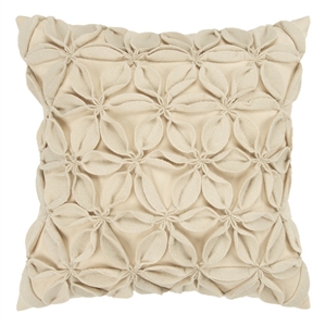 Rizzy Home Botanical Petals 18&quot Down Filled Pillow with Wool/Cotton Cover-Cream