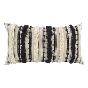 Rizzy Home Stripe 14&quot x 26&quot Down Pillow with Textured Cotton Cover-Natural/Black