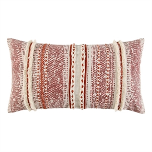 Rizzy Home Stripe 14&quot x 26&quot Down Pillow with Textured Cotton Cover-Rust/Natural