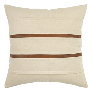 Donny Osmond Stripe 20&quot x 20&quot Down Filled Pillow with Cotton/Leather Cover-Cream