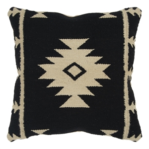 Rizzy Home Southwestern 18&quot x 18&quot Poly Filled Pillow with Wool Cover-Black/Ivory