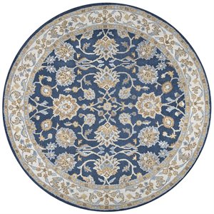 Alora Decor Crypt 8' Round Border Blue/Ivory Hand-Tufted Area Rug