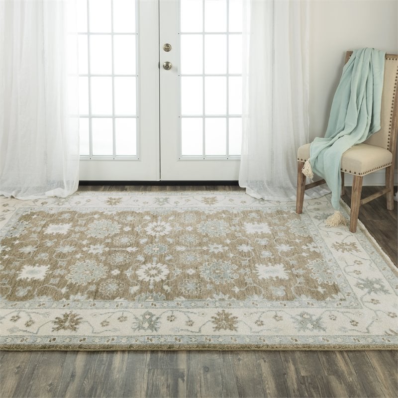 Alora Decor Abby 9' x 12' Traditional Brown/Blue/Brown Hand Knotted Area Rug