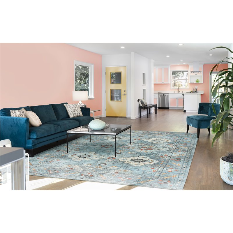 Alora Decor Alure 9' x 12' Classical Blue/Beige/Apricot Hybrid Area Rug