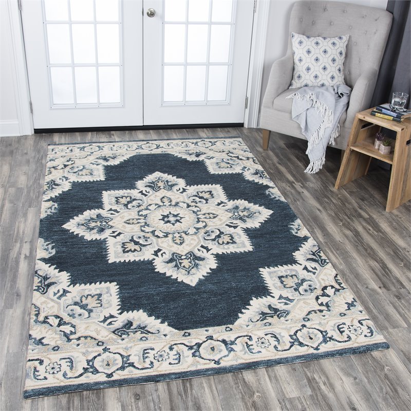 Alora Decor Cascade 5' x 8' Dk Blue/Natural/Gray/Tan Hand-Tufted Area Rug