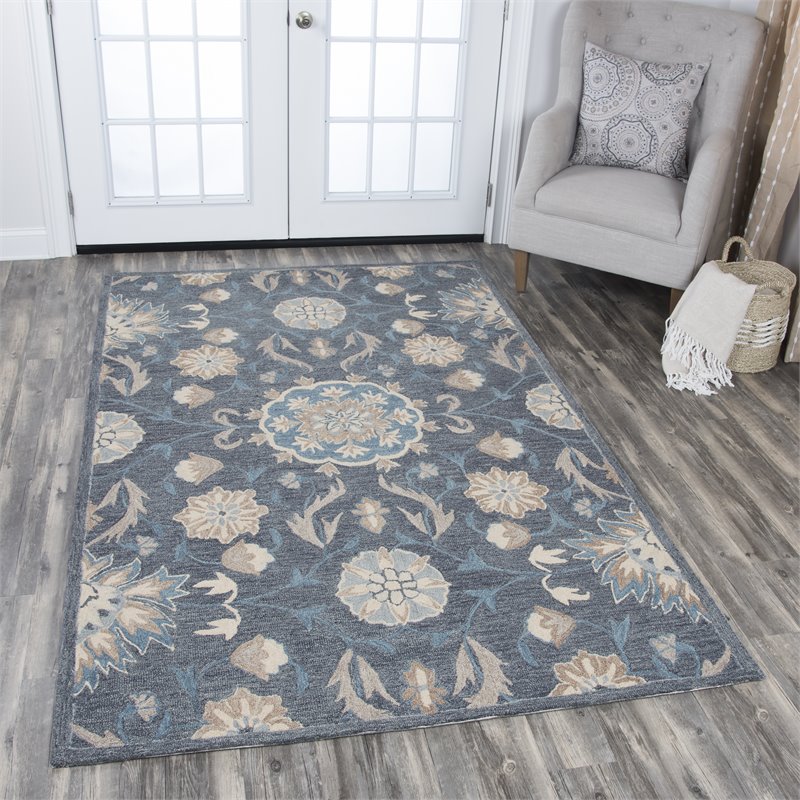 Alora Decor Cascade 5' x 8' Floral Dk Gray/Blue Gray/Tan/Coco/Gray Area Rug