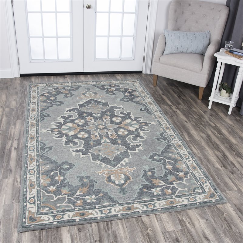 Alora Decor Cascade 5' x 8' Medallion Gray/Lt. Gray/Dk Beige/Blue Gray Area Rug
