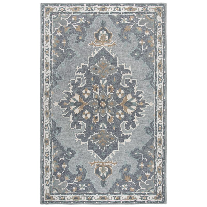 Alora Decor Cascade 5' x 8' Medallion Gray/Lt. Gray/Dk Beige/Blue Gray Area Rug