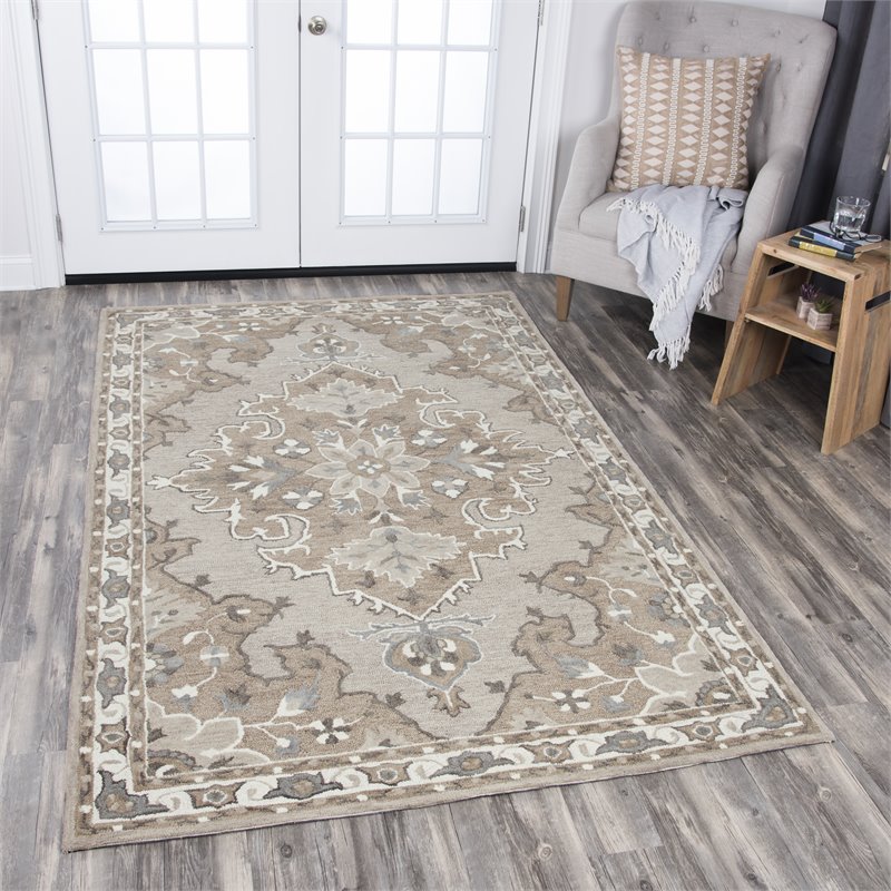 Alora Decor Cascade 5' x 8' Medallion Tan/Dk Tan/Taupe/Gray/Ivory Area Rug