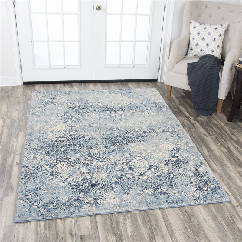 Alora Decor Euphoria 5' x 8' Damask Lt. Blue/Gray/Rust/Blue Hybrid Area Rug