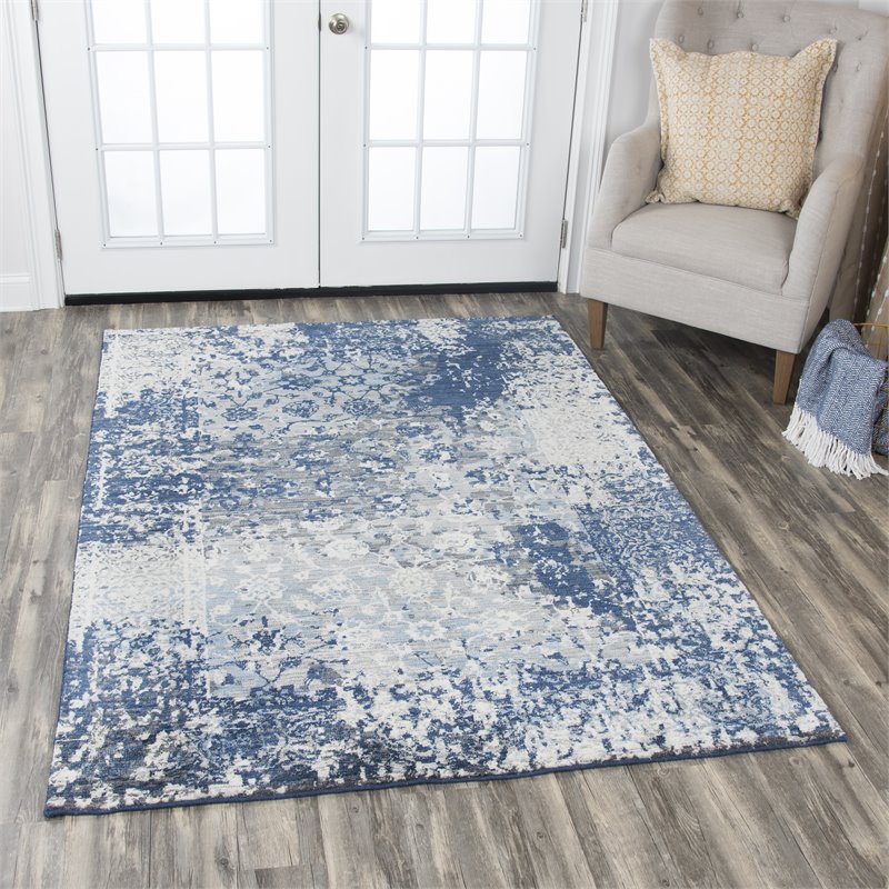 Alora Decor Euphoria 5' x 8' Floral Distress Lt. Gray/Gray/Rust/Blue Hybrid Rug