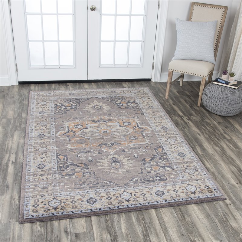 Alora Decor Euphoria 3' x 5' Distress Gray/Gray/Rust/Blue Hybrid Area Rug