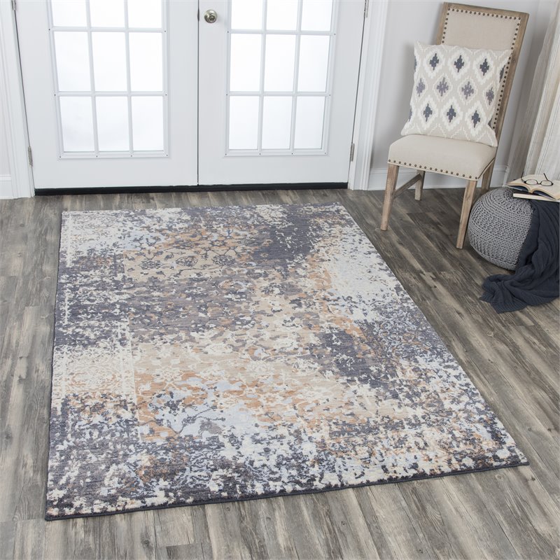 Alora Decor Euphoria 8' x 10' Floral Distress Gray/Gray/Rust/Blue Hybrid Rug