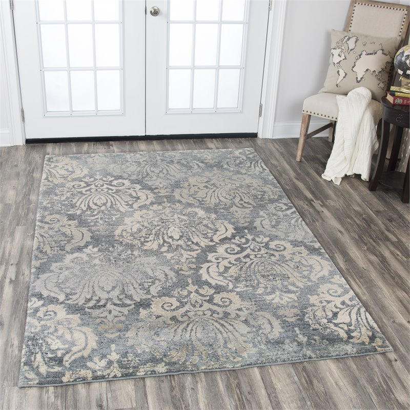 Alora Decor Euphoria 5' x 8' Damask Distress Gray/Gray/Rust/Blue Hybrid Area Rug