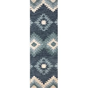Alora Decor Napoli 2'6&quot x 8' Southwestern Motifs Blue/Ivory Hand-Tufted Area Rug